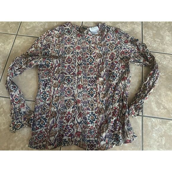TESS 12 Silk Vintage Blouse Top Graphic Print Lightweight - Picture 1 of 5
